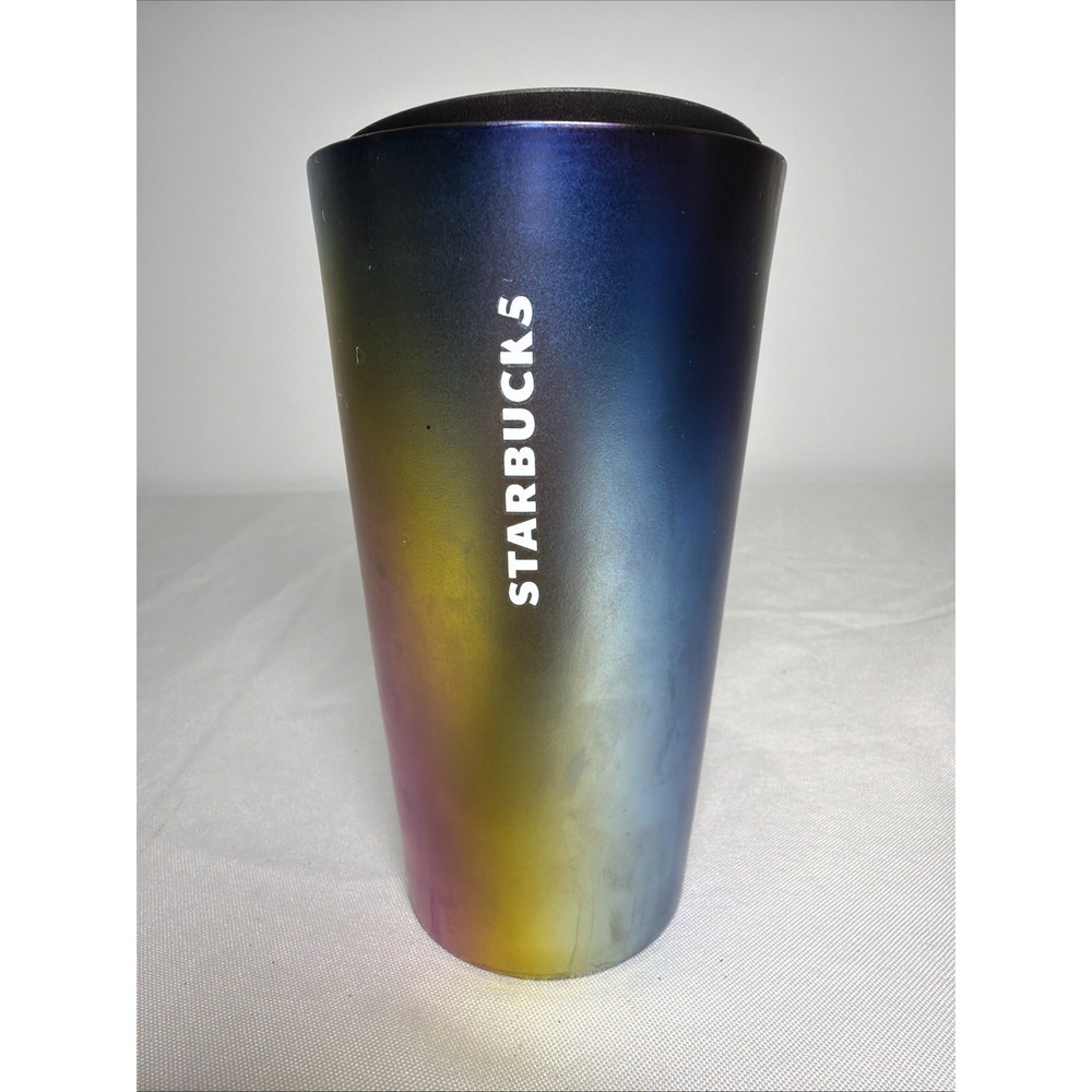 Starbucks Iridescent Multicolor Oil Slick Ceramic Travel Mug & lid 12 oz